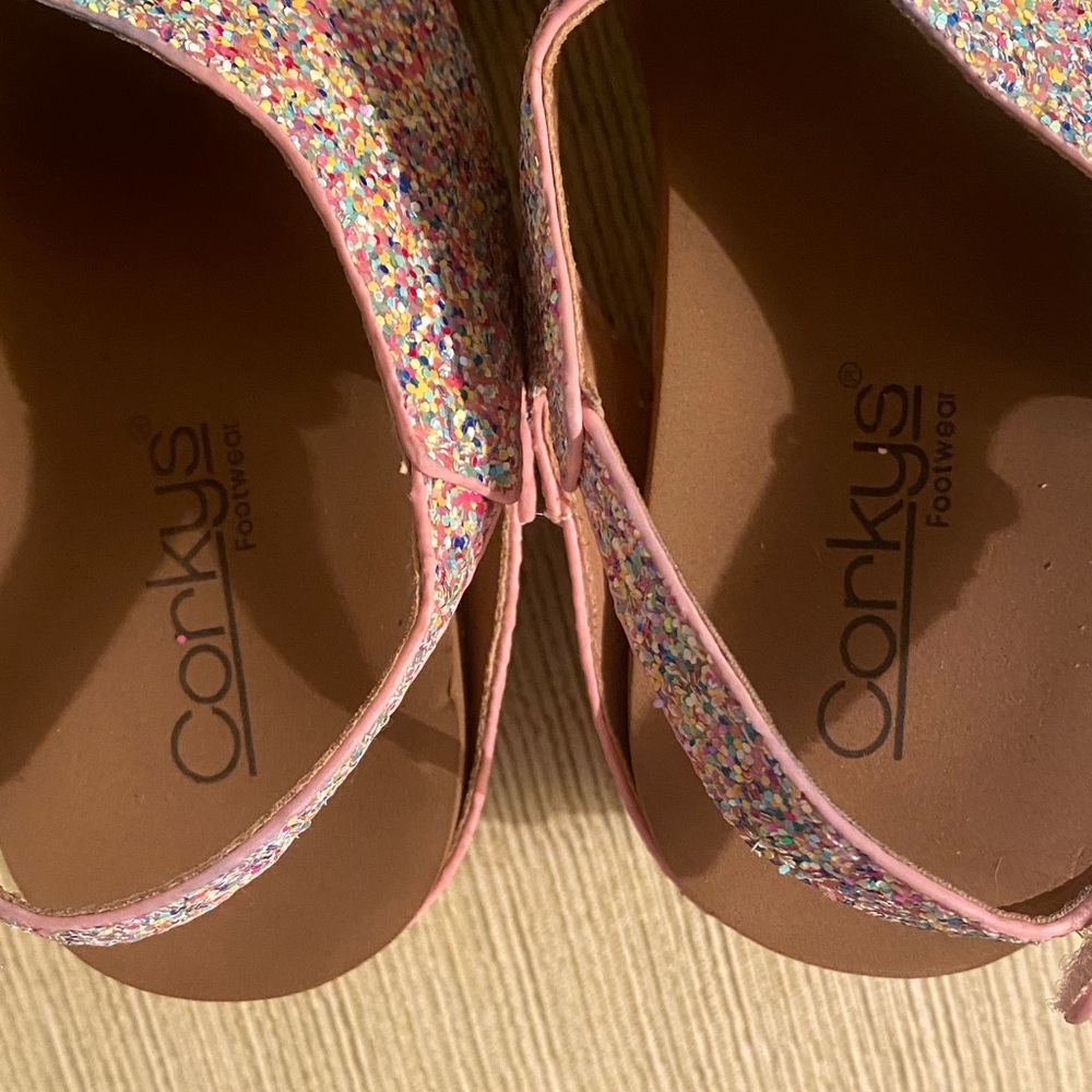 Corkys Pink Multi-Color Confetti Wedges. Good Condition. Size 6 Gorgeous Sandals - Picture 2 of 10